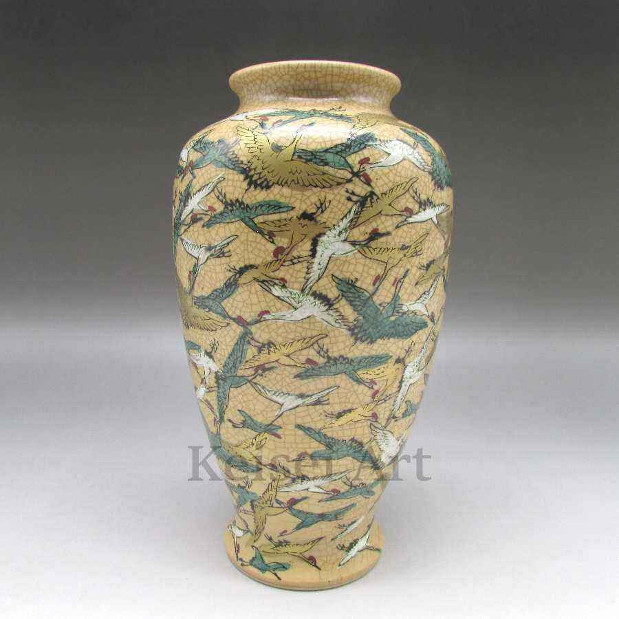 薩摩焼 薩摩銘 鳥文花瓶 U6154