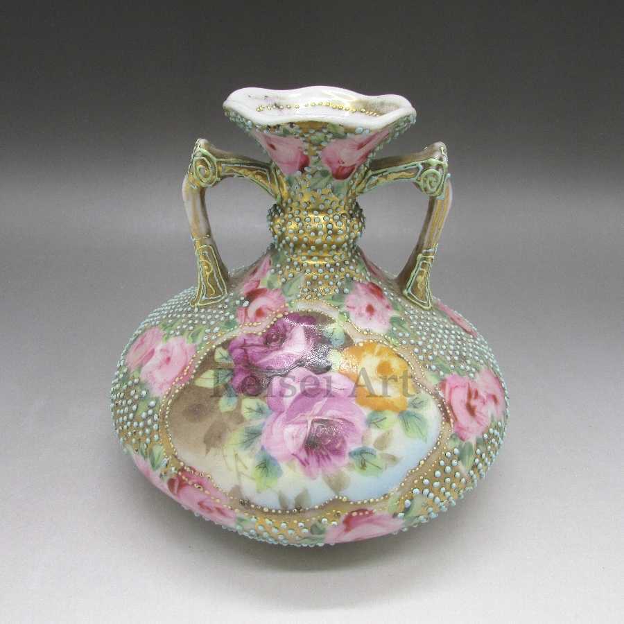 オールド・ニッポン アクアビーディング薔薇文花瓶 ORIENTAL CHINA NIPPON U6518_画像1