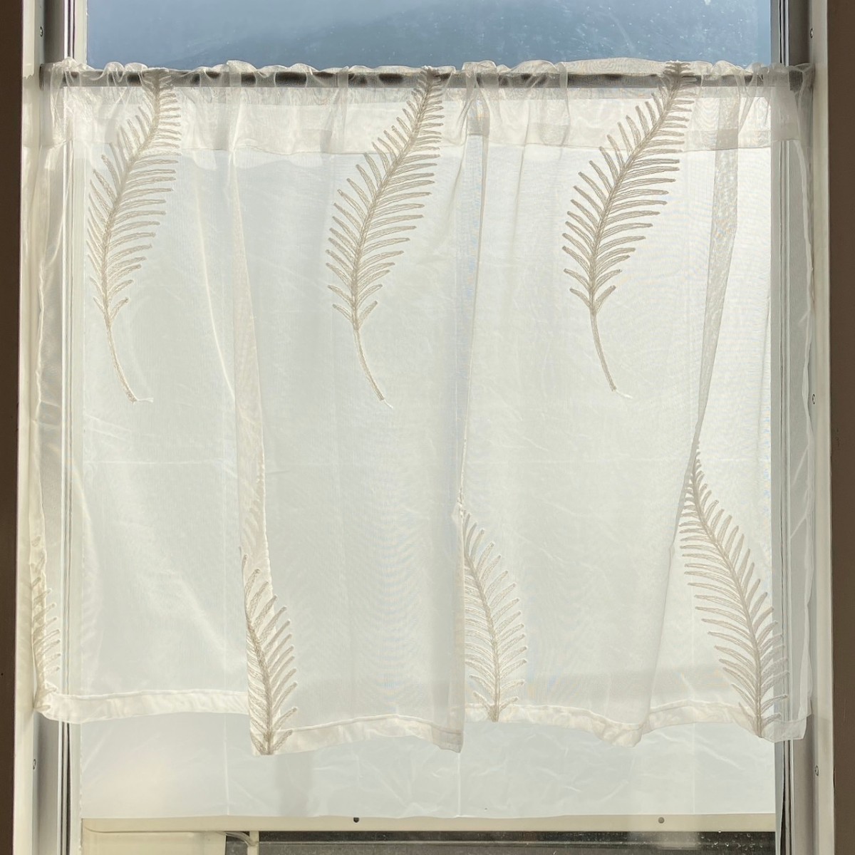 幅100×丈55 フェザー 白 カフェカーテン 1枚 のれん 小窓
