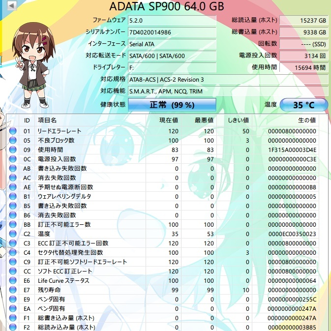 【中古】ADATA ASP900S3-64GM [64GB SATA 2.5インチ SSD MLC 7mm厚] 