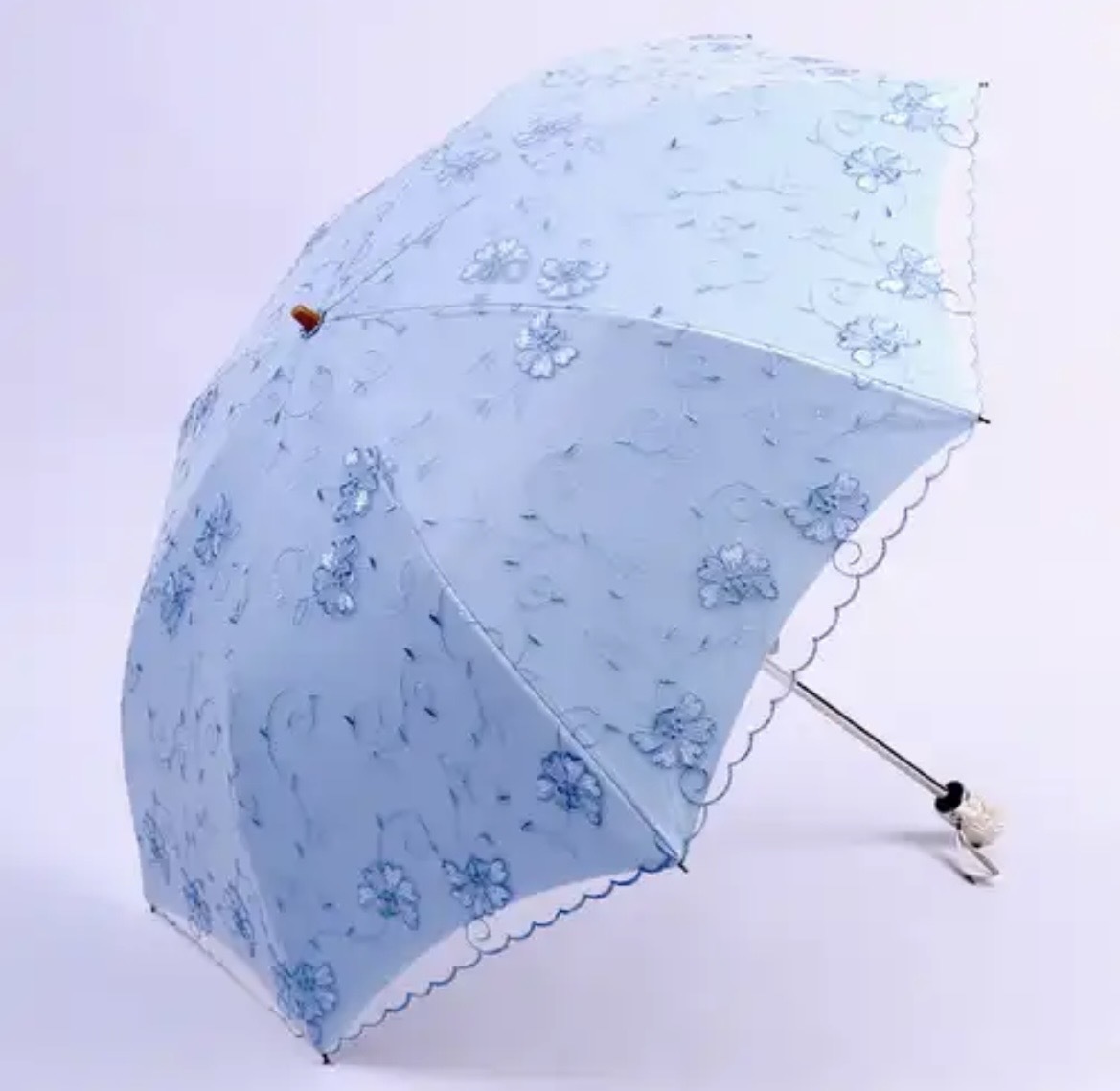 日傘 折りたたみ 二重張レース 遮光 UVカット 軽量 晴雨 兼用 花柄 おしゃれ 雨傘 06_画像1