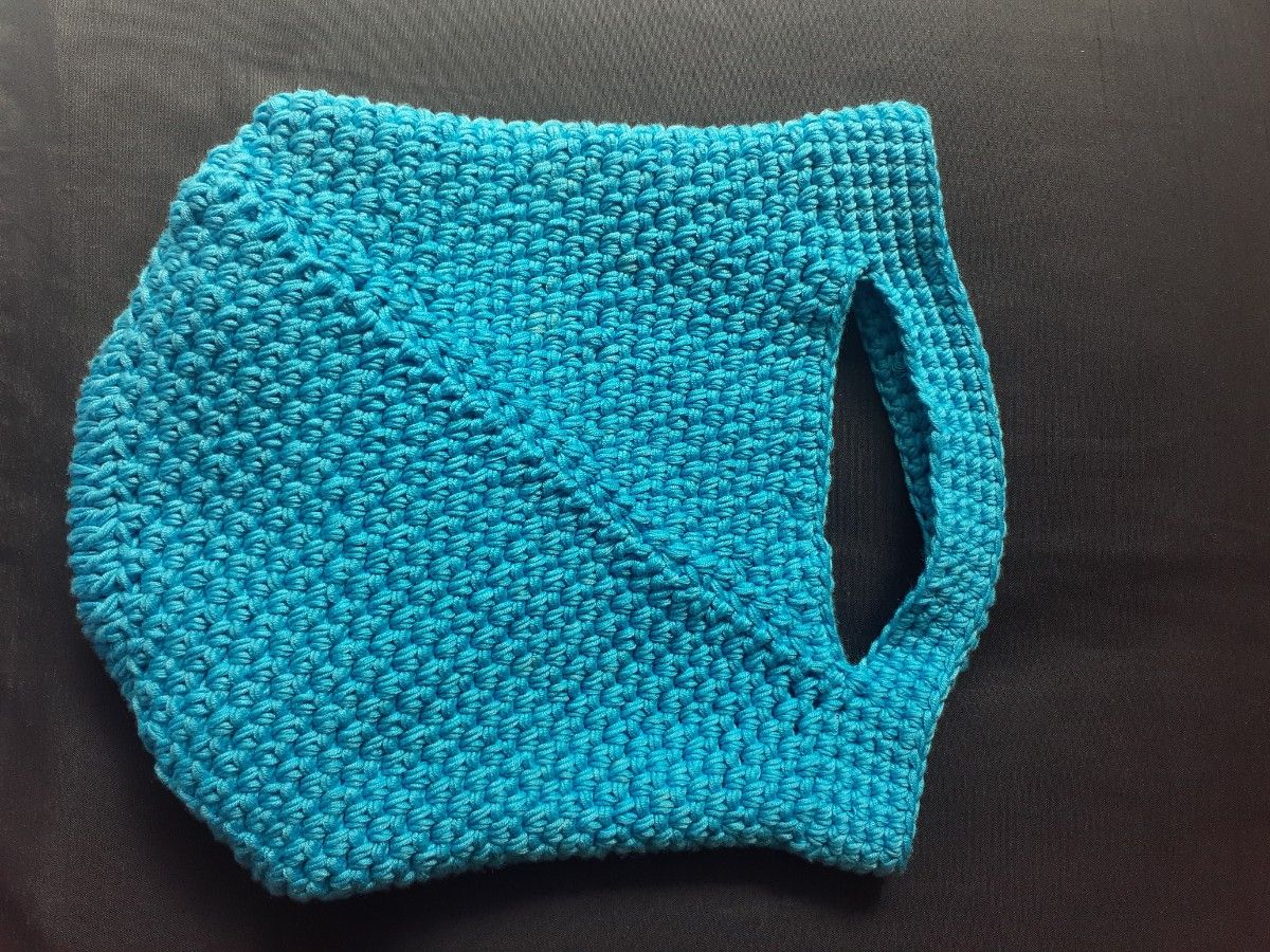 ハンドメイド　トートバッグ　手編み　ブルー