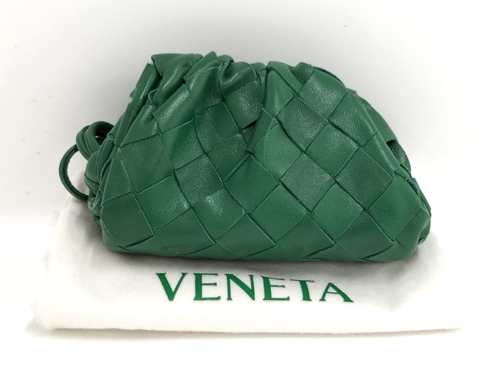 【中古】BOTTEGA VENETA ショルダーバッグ ミニ ザ ポーチ イントレチャート レザー グリーン 585852_画像10