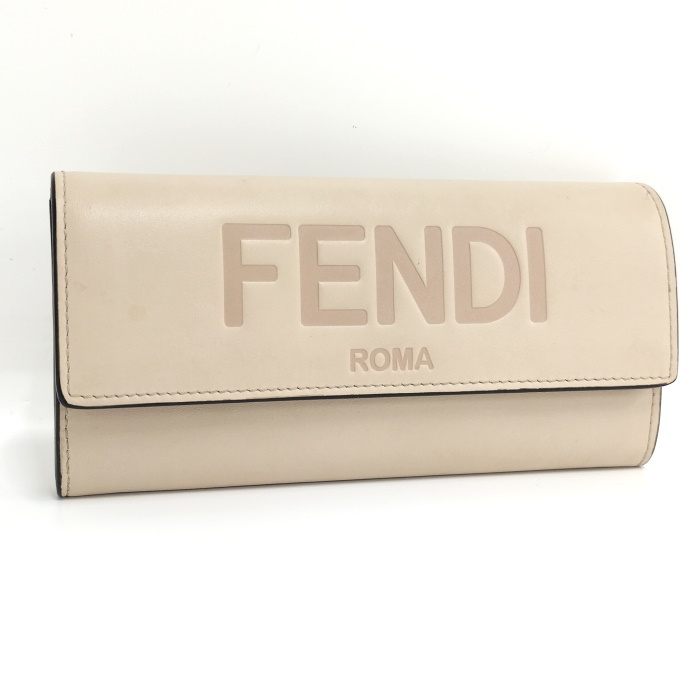 【中古】FENDI フェンディローマ コンチネンタル 二つ折り長財布 レザー ベージュ 8M0251_画像1