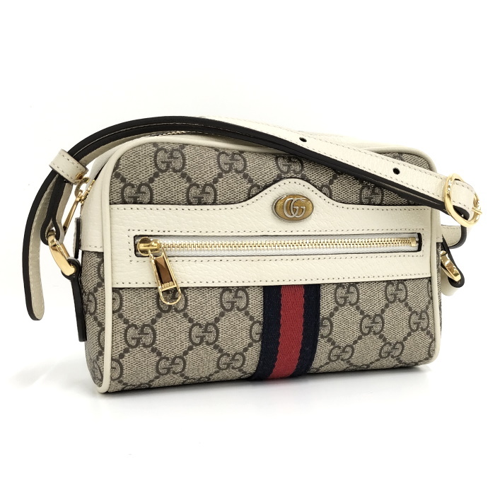 【中古】GUCCI オフィディア ショルダーバッグ シェリーライン レザー ホワイト ベージュ 517350