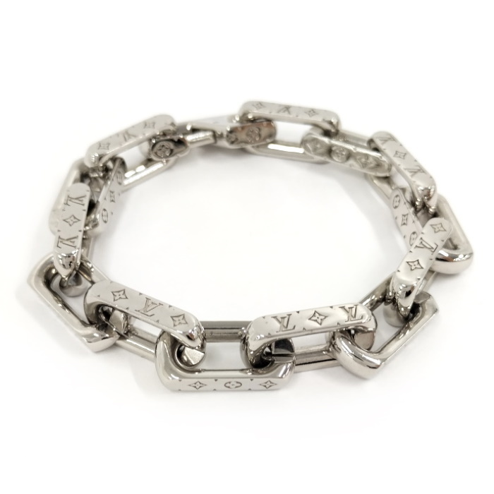 LOUIS VUITTON Bracelet Monogram Chain Size L Silver/Black M1205L