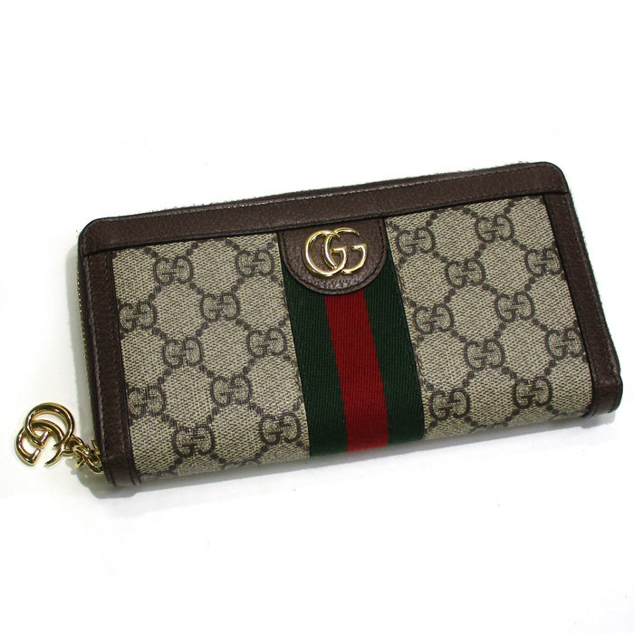 【中古】GUCCI オフィディア GG ジップアラウンド ウォレット GGスプリーム ベージュ ブラウン シェリーライン 523154