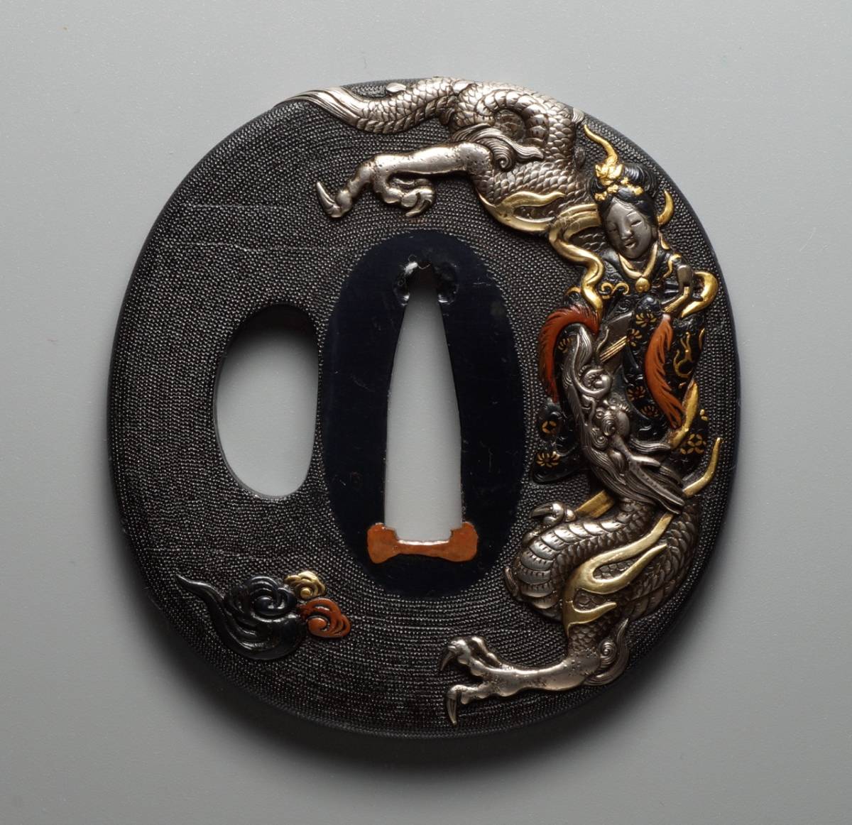 龍騎観音図鍔 矩随金象嵌印-