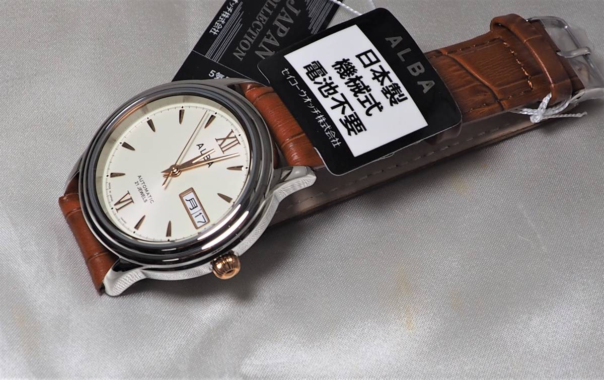 * unused SEIKO-ALBA made in Japan machine self-winding watch 21 stone AQHA019 battery un- necessary * Brown cow leather 