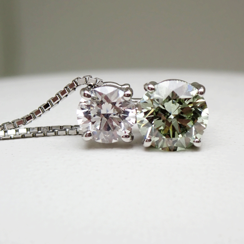 PT900/850 ダイヤモンド ネックレス 0.602ct Fancy light green Si1 VG Treated color 鑑定書付 0.30ct 新品同様美品　送料無料！！_画像6