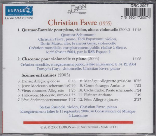 [CD/Doron]C.ファヴル(1955-):ッチェロとピノのためのシャコンヌ(2004)他/F.ギュエ(vc)&C.ファヴル(p) 2004.12.14他_画像2