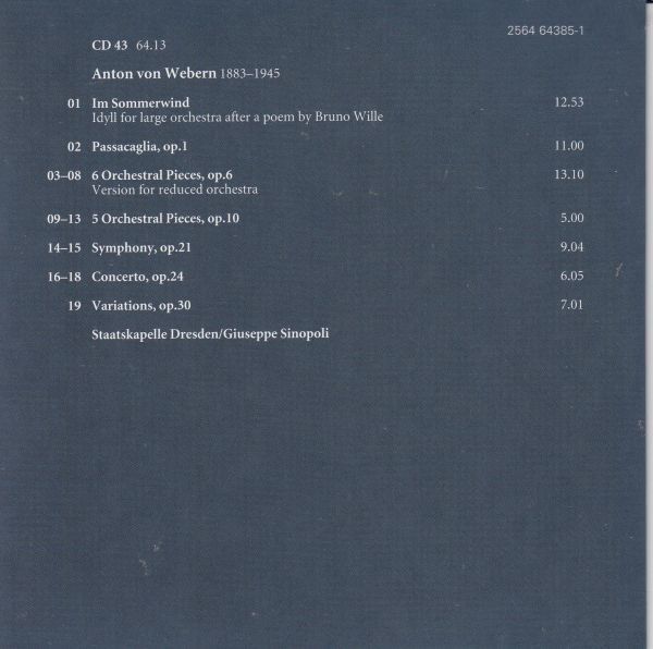 [CD/Teldec]ヴェーベルン:牧歌「夏風の中で」&管弦楽のための6つの小品Op.6&交響曲Op.21他/G.シノーポリ&シュターツカペレ・ドレスデン_画像2