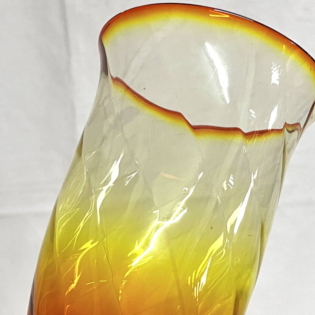 レッドオレンジ　ガラスタンブラー　気泡　4客　大きいグラス　琉球ガラス？（3203）未使用_画像6