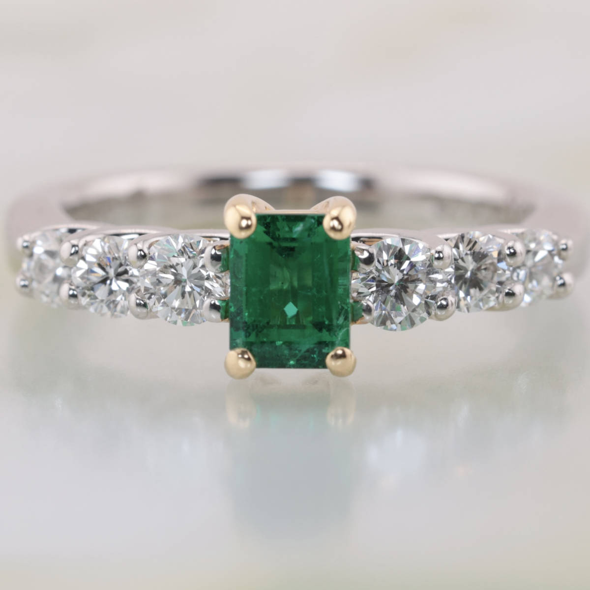 Pt950 K18 SUWA emerald 0.49ct diamond 0.54ct ring 12 number .. trade swa