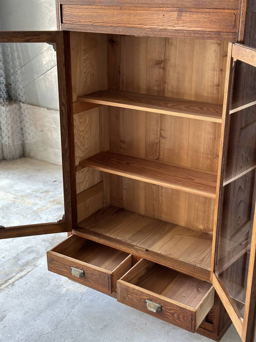  old furniture antique furniture antique natural wood oak material display shelf glass shelves display interior storage old tool bookcase cupboard 