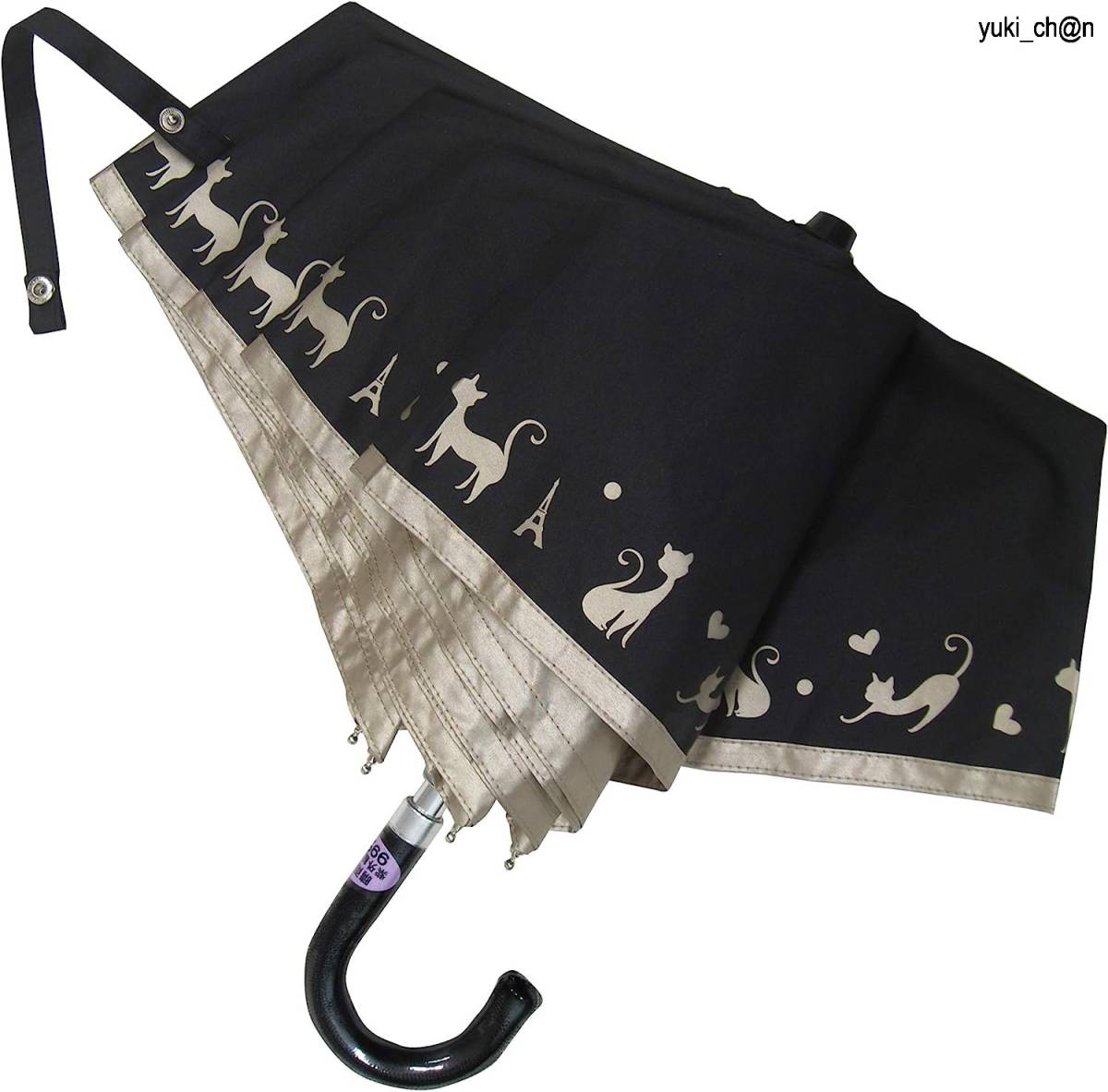 黒色 ミニ傘 晴雨兼用 日傘 ネコ柄 UVカット 遮光　遮熱 手開き傘 軽量 猫　かわいい　女性　レディース　ブラック