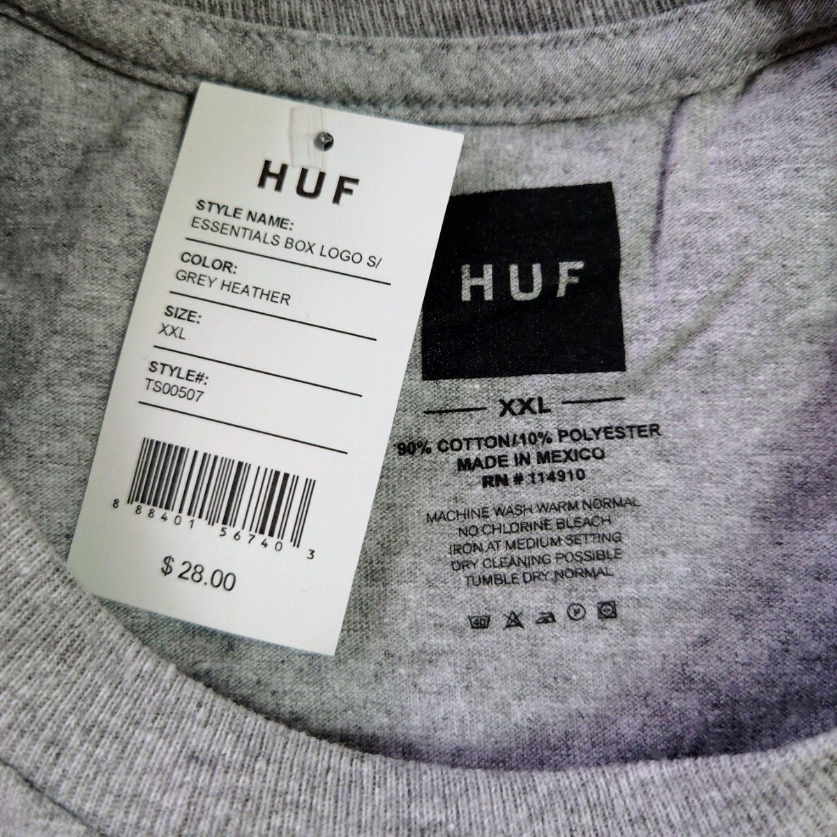 【XXL】HUF ハフ 半袖Tシャツ エッセンシャルボックスロゴ グレー×黒_画像5