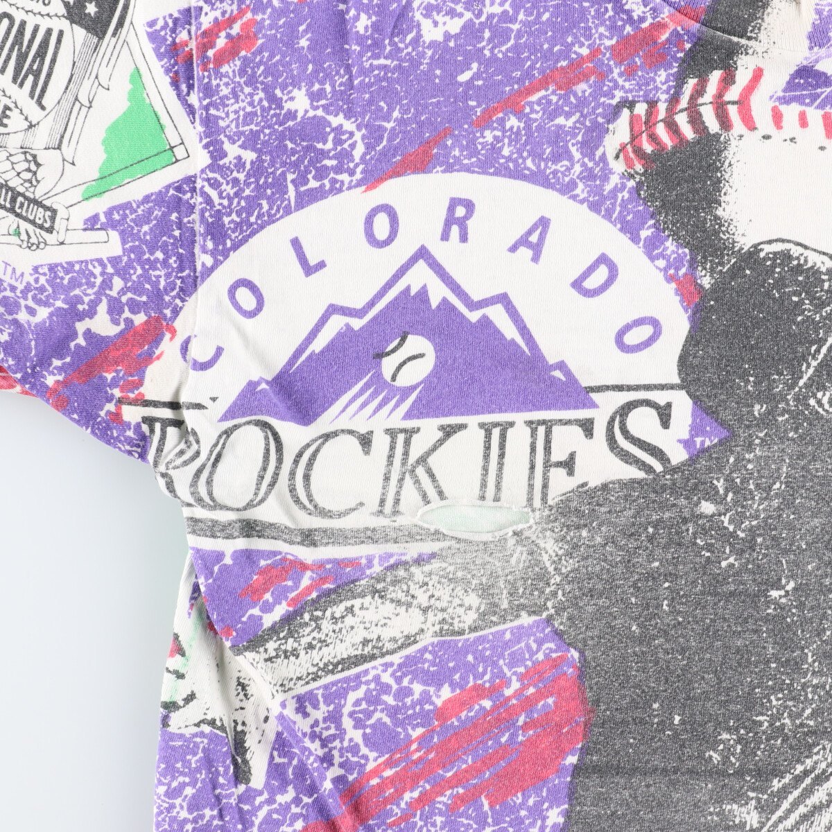 古着 90年代 SSI MLB COLORADO ROCKIES コロラドロッキーズ 総柄 スポーツプリントTシャツ USA製 メンズL ヴィンテージ /eaa355396_画像7