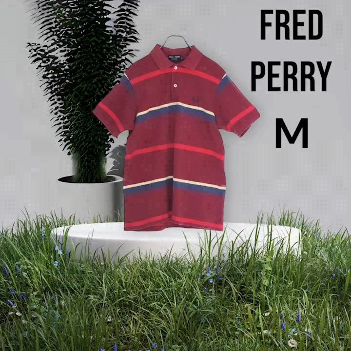 FREDPERRYフレッドペリーボーダーポロシャツ　トップス半袖刺繍ロゴ　赤
