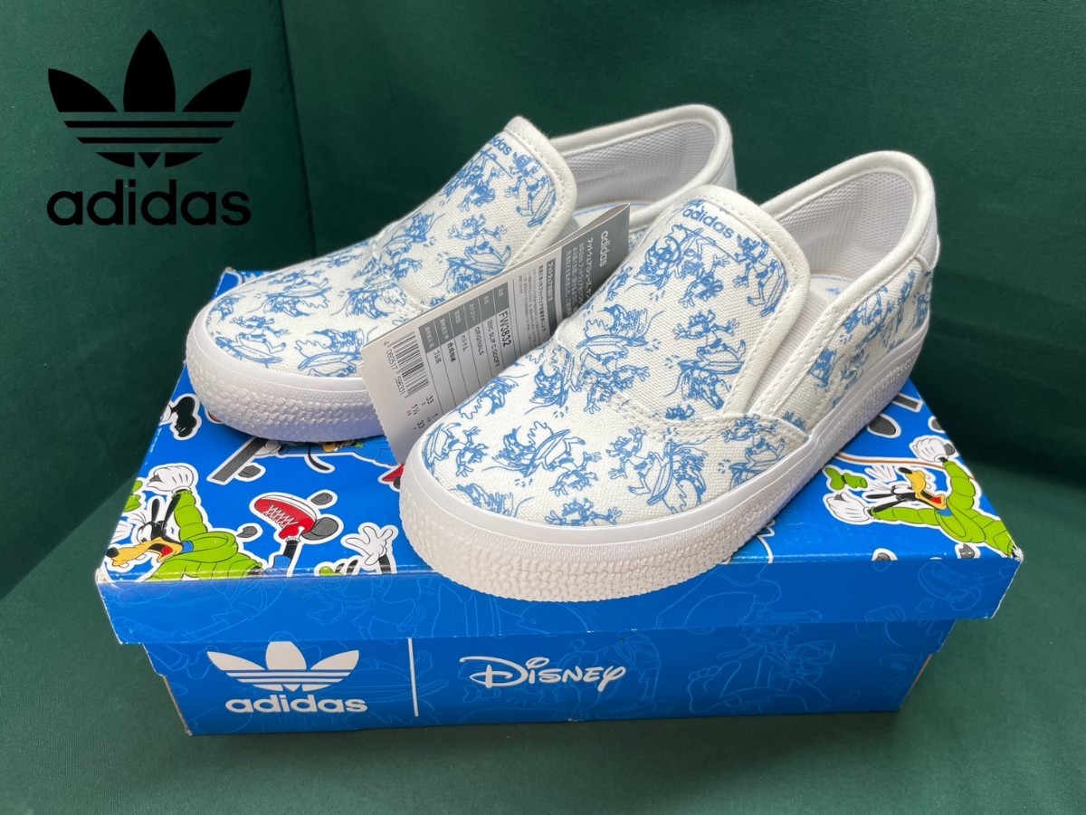  именная техника ..! с ящиком / не использовался товар! Goofy дизайн! Disney × Adidas [3MC SLIP C GOOFY] высококлассный туфли без застежки спортивные туфли! белый × бледно-голубой 20cm