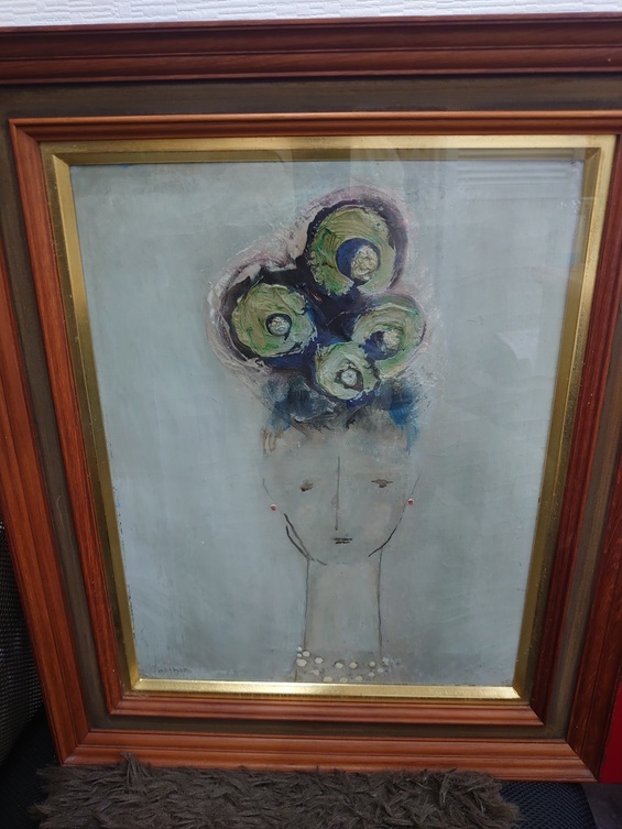 ○絵画油絵油彩旧家蔵出し詳細不明作者不明人物像サインあり額装