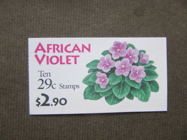 アメリカ African　Violet　（アフリカ　スミレ）２．９$　切手帳（表紙ピンク）　２９¢×１０枚　未使用_画像1