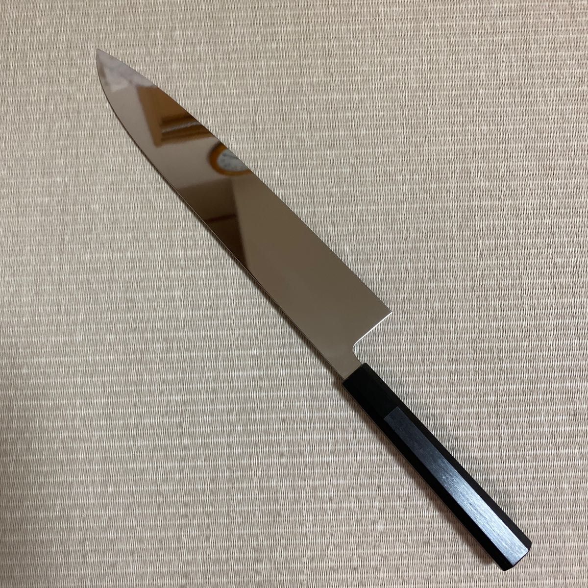 反りあり鏡面仕上V金10号本焼切付包丁300mm 黒檀黒水牛八角柄-
