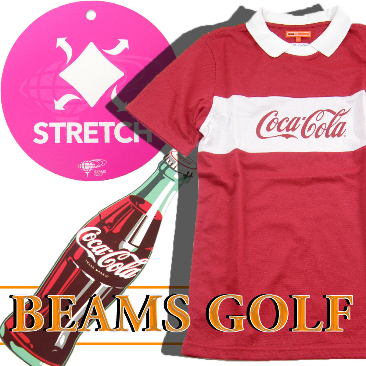 新品 BEAMS GOLF × コカ・コーラ 日本製 【清涼 ポロシャツ】 半袖 レッド 赤 L レディース WOMEN 春夏 ★332487 ビームスゴルフ