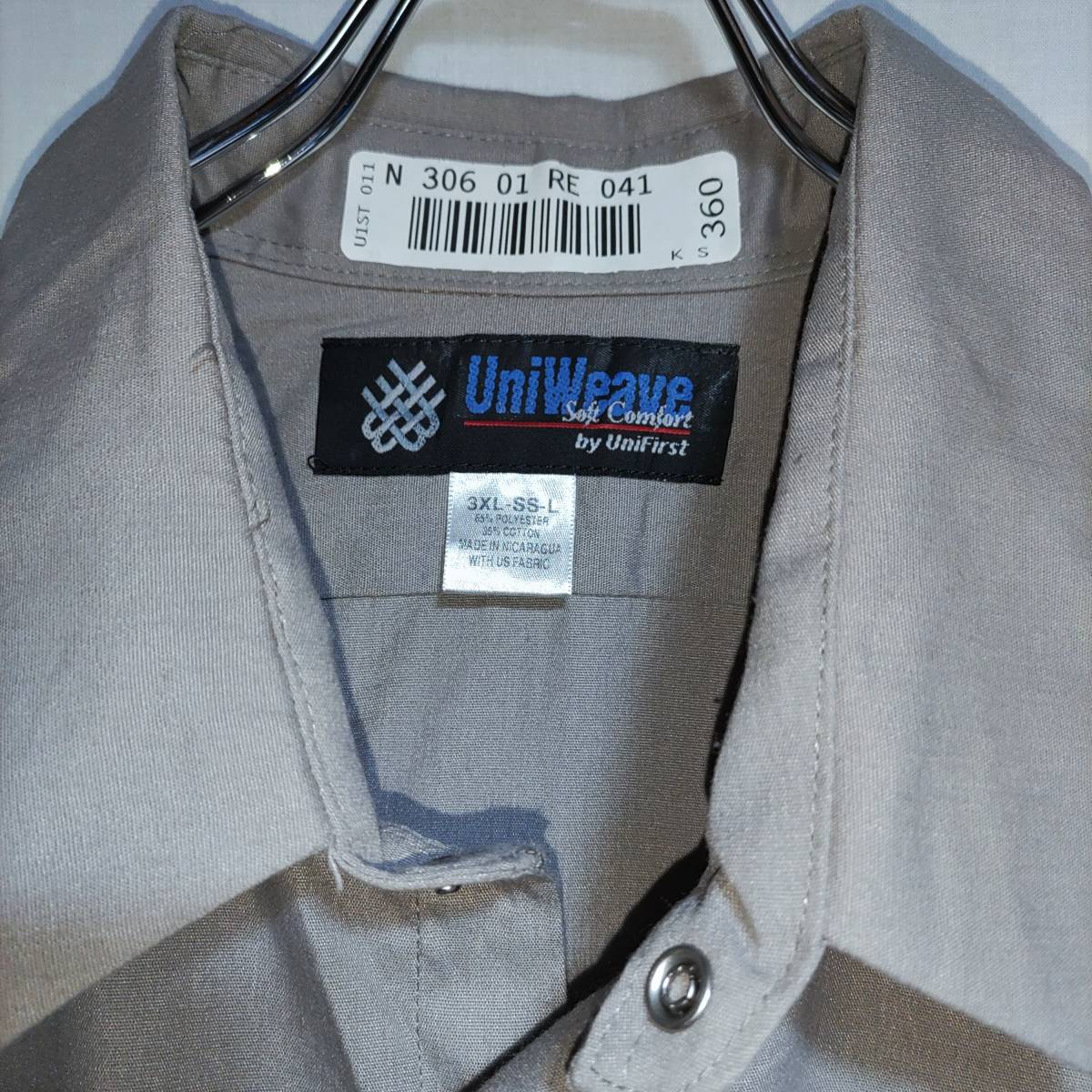 UniWeave 半袖ワークシャツ size 3XL オーバーサイズ グレー ゆうパケットポスト可 胸 ワッペン CocaCola 古着 洗濯 プレス済 505_画像4