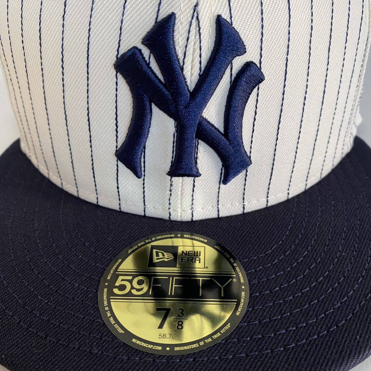新品 New Era ツバ裏グリーン NY Yankees Retro Pinstripe Cap 7 3/8 58.7cm ニューエラ ヤンキース ピンストライプ キャップ ネイビー