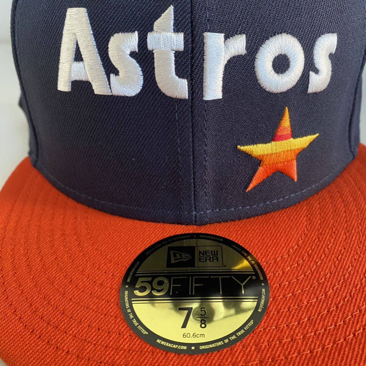 新品 New Era ツバ裏グリーン Houston Astros Retro Jersey Script Cap Navy Orange 7 5/8  60.6 ニューエラ アストロズ キャップ ネイビー
