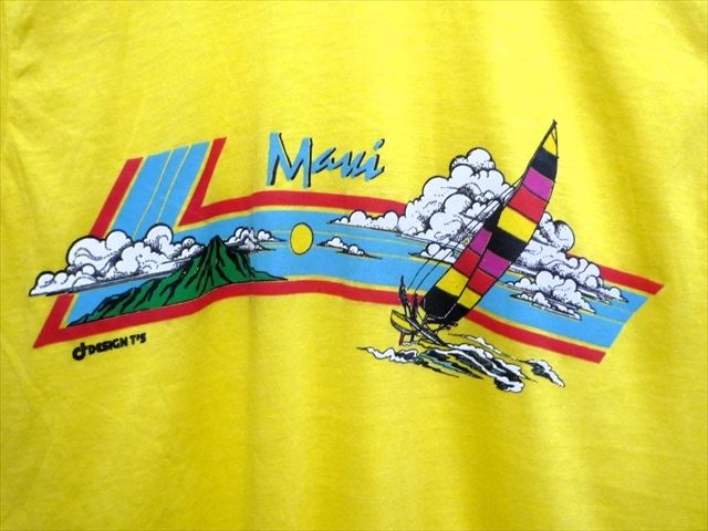 80’ｓ ビンテージ Maui ハワイ マウイ島 Tシャツ 黄色 XL 海 山 ヨット USA製 スクリーンスターズ 50/50ポリコットン 男女兼 アメリカ古着_画像2