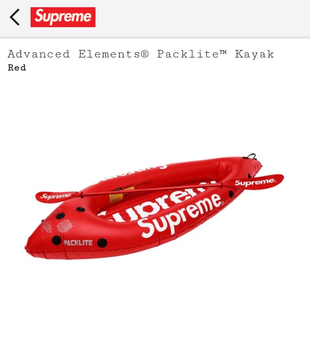 国内正規新品　SUPREME advanced elements packlite kayak 18ss シュプリーム カヤック 赤 red
