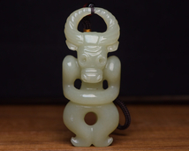 骨董*珍藏*清*古和田玉*羊脂玉*細密彫*太陽神】極細工 古賞物 中国古玩