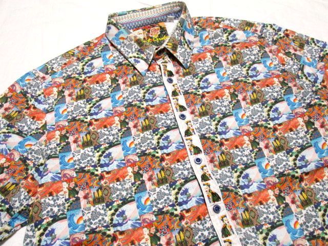 ★美品★Robert Graham ロバートグラハム 半袖 和柄 シャツ L★総柄 アロハ ハワイアン 100%コットン 夏物 トップス アメリカ古着 レア_画像5