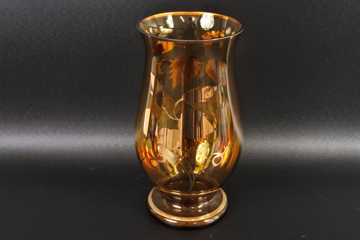▽BOHEMIA ボヘミア グラス KALI GLASS アンバー 花瓶 花器 クリスタル