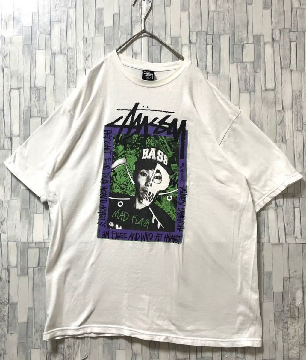 stussy ステューシー 難波章浩 コラボ 半袖 Tシャツ ビッグロゴ デカロゴ L ホワイト ハイスタ Hi-standard NANBA69 メキシコ製 送料無料_画像2