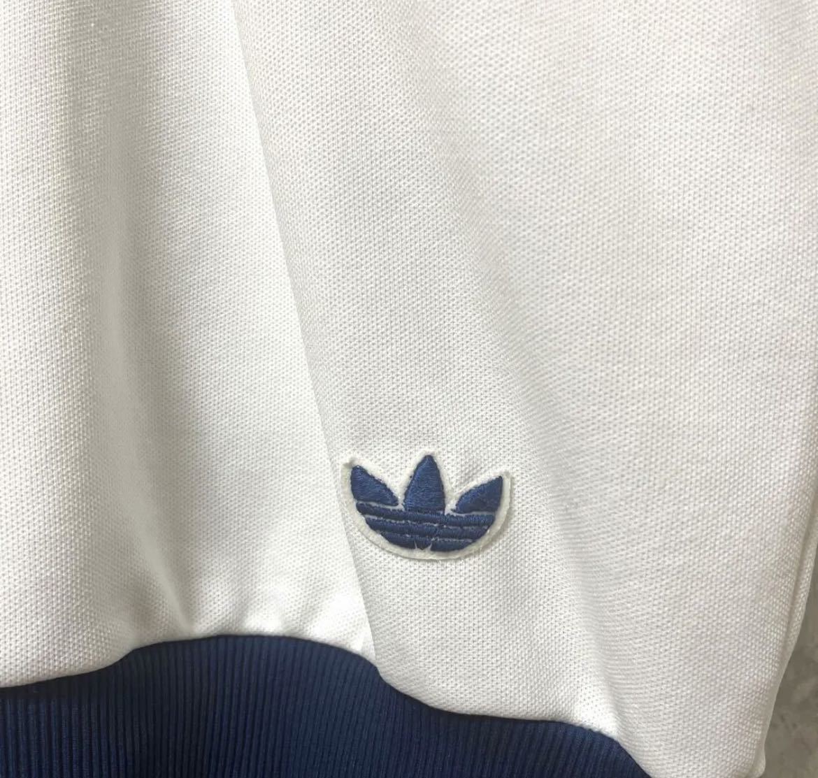 adidas オールド アディダス 西ドイツ製 ジャージ 上 トラックジャケット 70s L ホワイト トレフォイル 3ライン 刺繍ロゴ ヴィンテージ