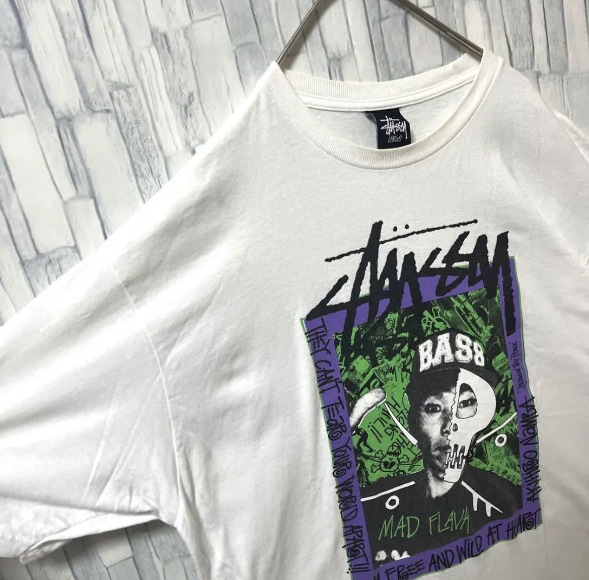 stussy ステューシー 難波章浩 コラボ 半袖 Tシャツ ビッグロゴ デカロゴ L ホワイト ハイスタ Hi-standard NANBA69 メキシコ製 送料無料