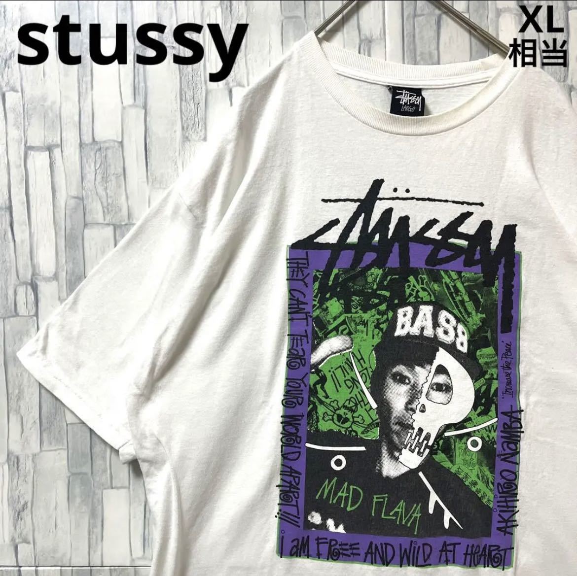 stussy ステューシー 難波章浩 コラボ 半袖 Tシャツ ビッグロゴ デカロゴ L ホワイト ハイスタ Hi-standard NANBA69 メキシコ製 送料無料