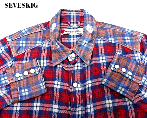 S ￥29,400【SEVESKIG Cotton x Deerskin Combination Print Check Shirts SH-SV-SA-1001 セヴシグ コットン ディアスキン チェックシャツ_画像4