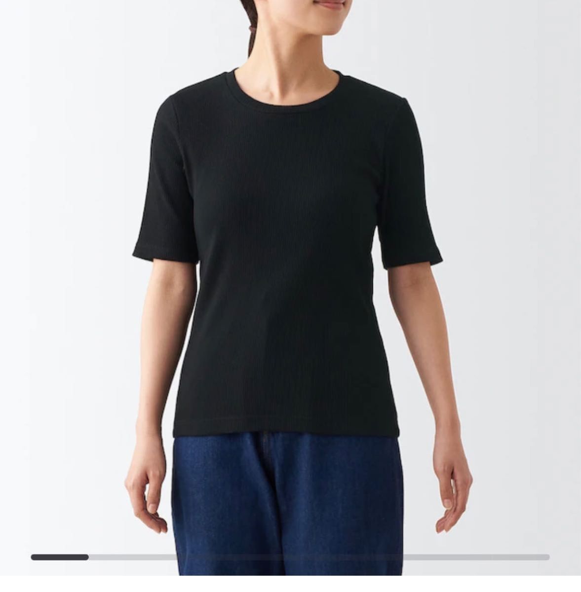 無印良品ストレッチリブ編みクルーネック5分袖Tシャツ（3枚セット・未使用）