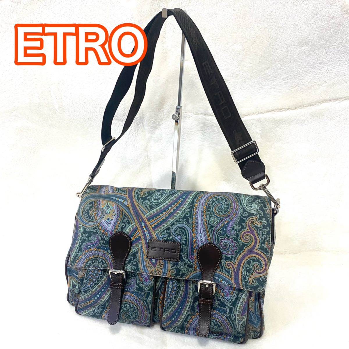 エトロ ETRO ペイズリー柄 ショルダーバッグ パープル ブルー 大型_画像1