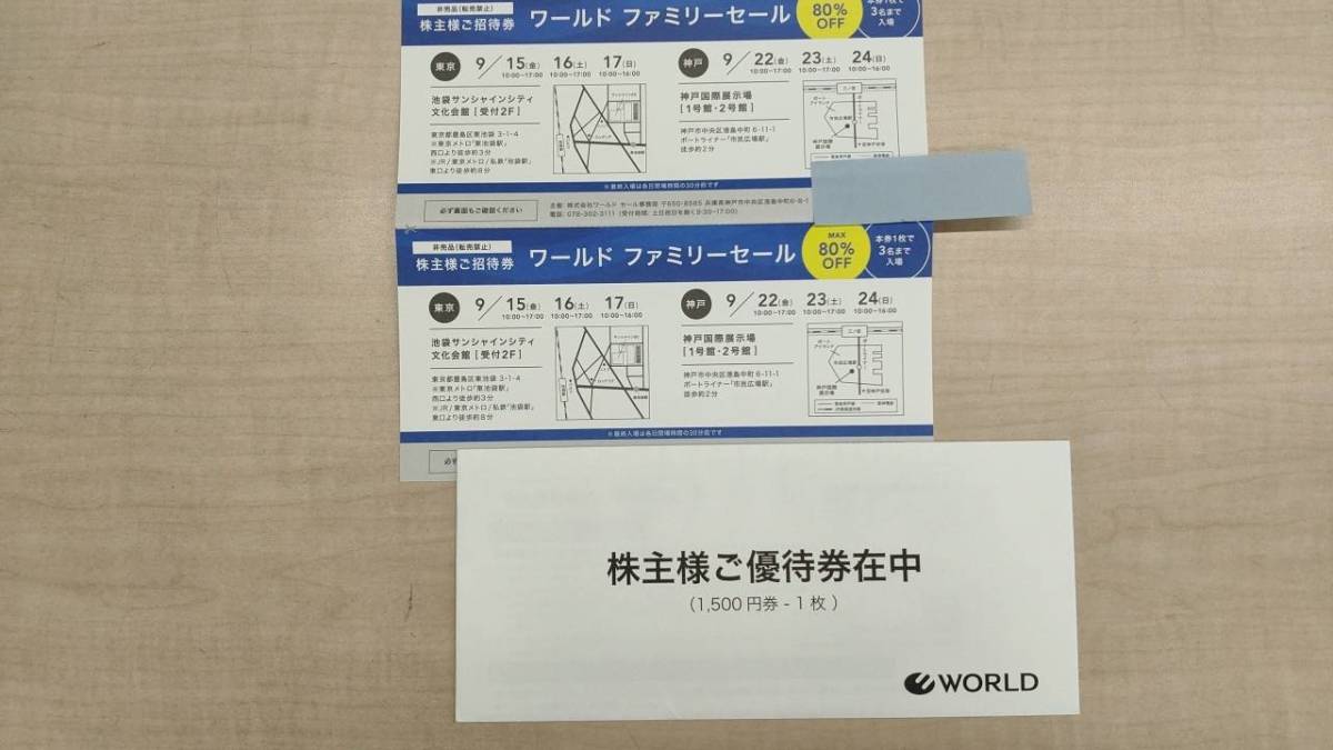 送料無料】ワールド/WORLD 株主優待券/1500円券×1枚+ワールド