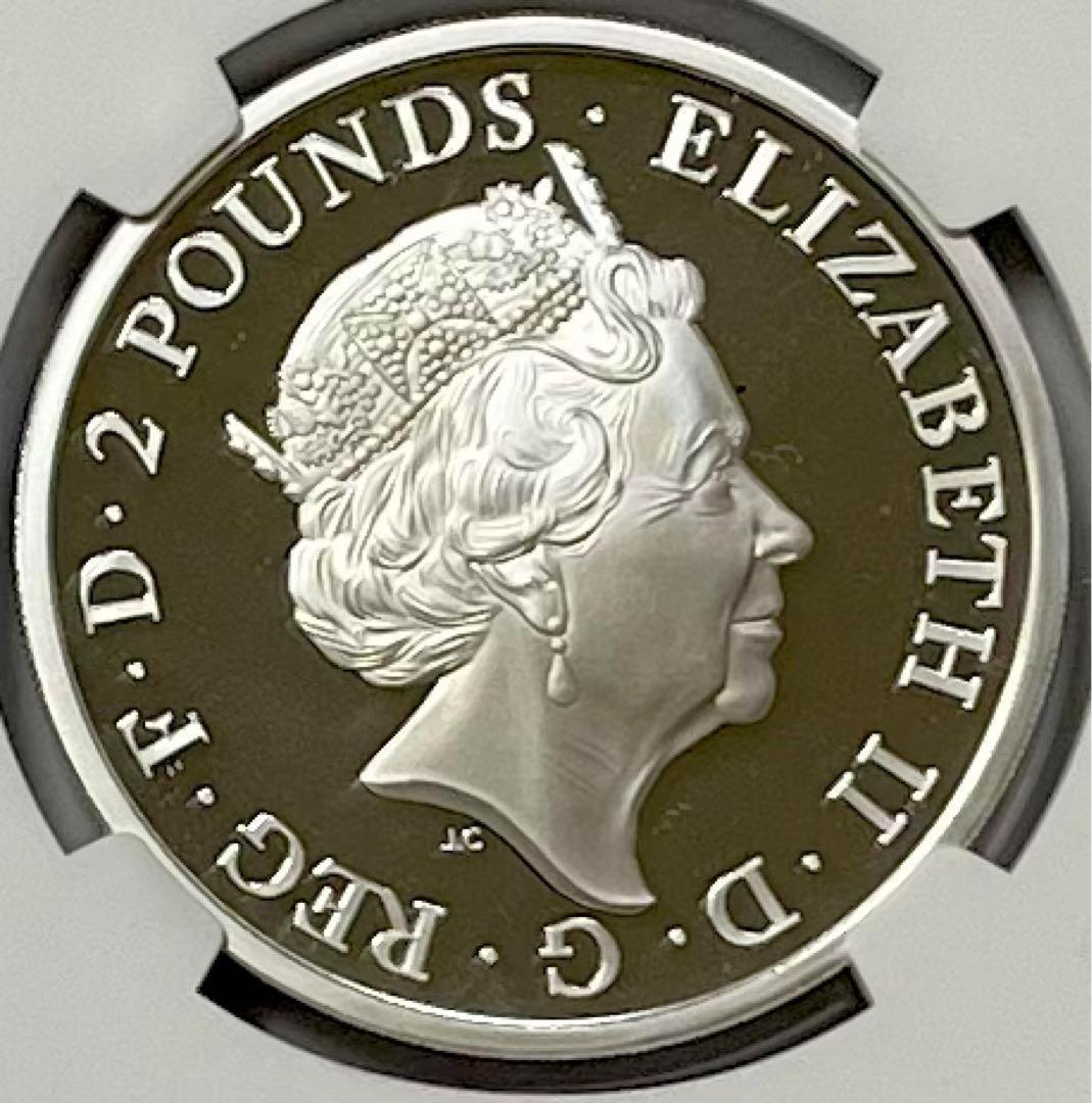 【最高鑑定】2022年 英国 ブリタニア 2ポンド 銀貨 1オンス プルーフ NGC PF 70 ウルトラカメオ イギリス 銀貨 投資資産アンティークコイン_画像2