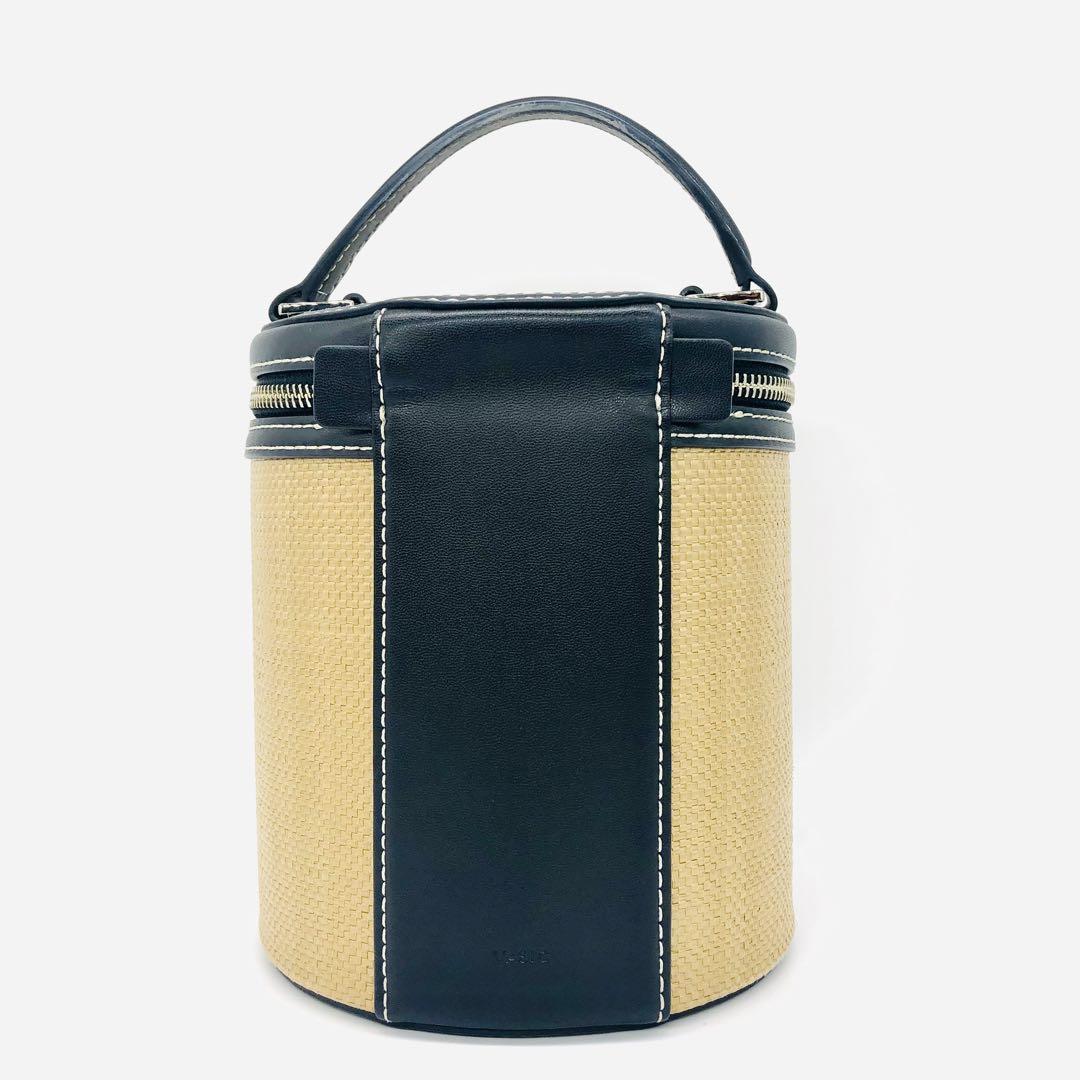 【極希少/美品】VASIC ヴァジック ラフィア ショルダーバッグ 2way バニティ バケツ型 円筒 ブラック 黒 ストロー素材 肩掛け 斜め掛け