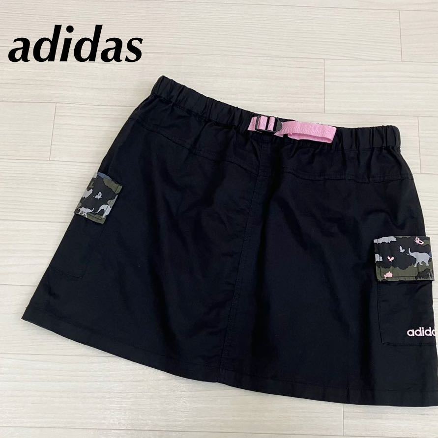 adidas ゴルフスカート　ブラック　Lサイズ　ゴルフウェア　レディース　裏地なし　綿100%_画像1