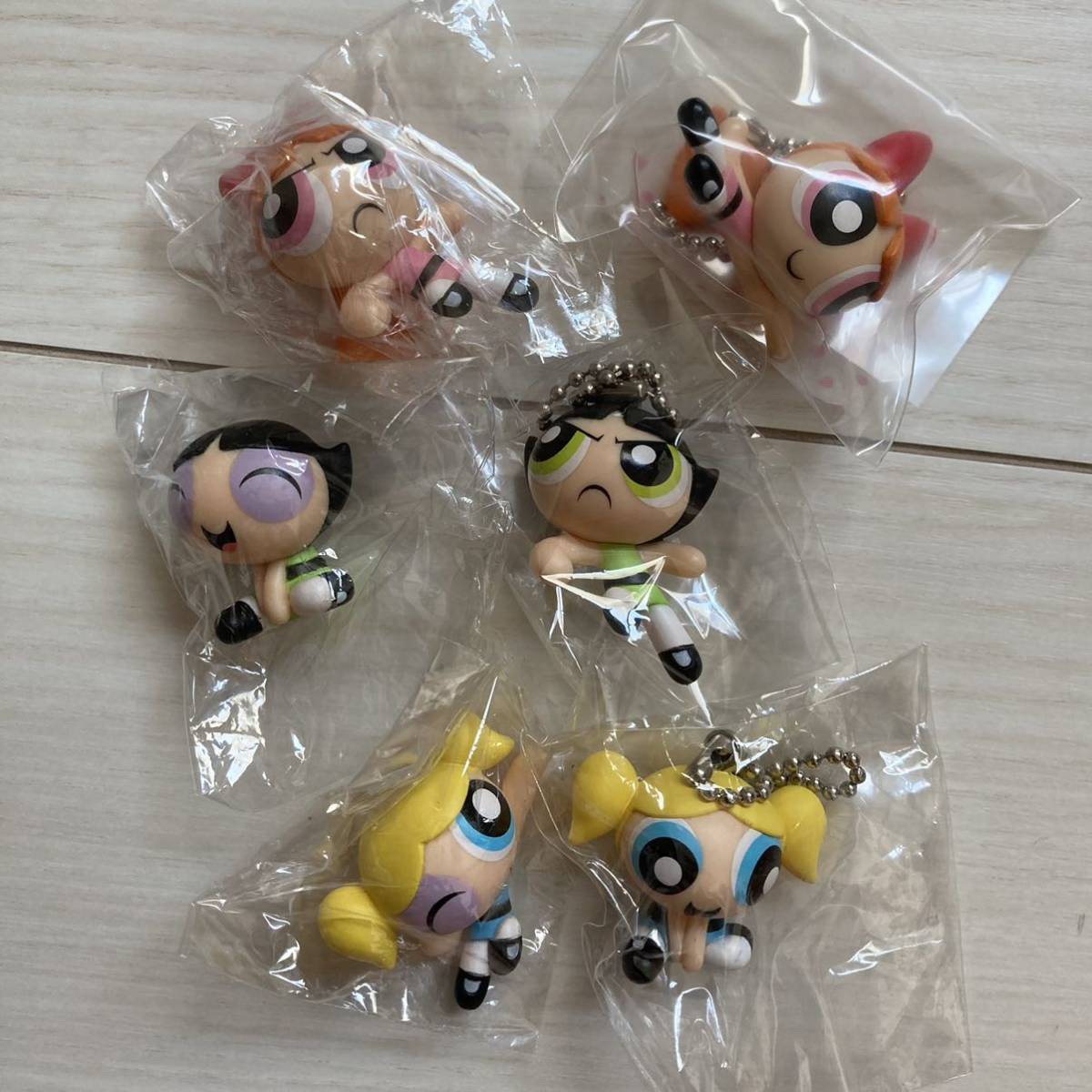  rare! Powerpuff Girls desk top mascot ball chain key holder bro Sam butter cup Bubble s power puff figure 