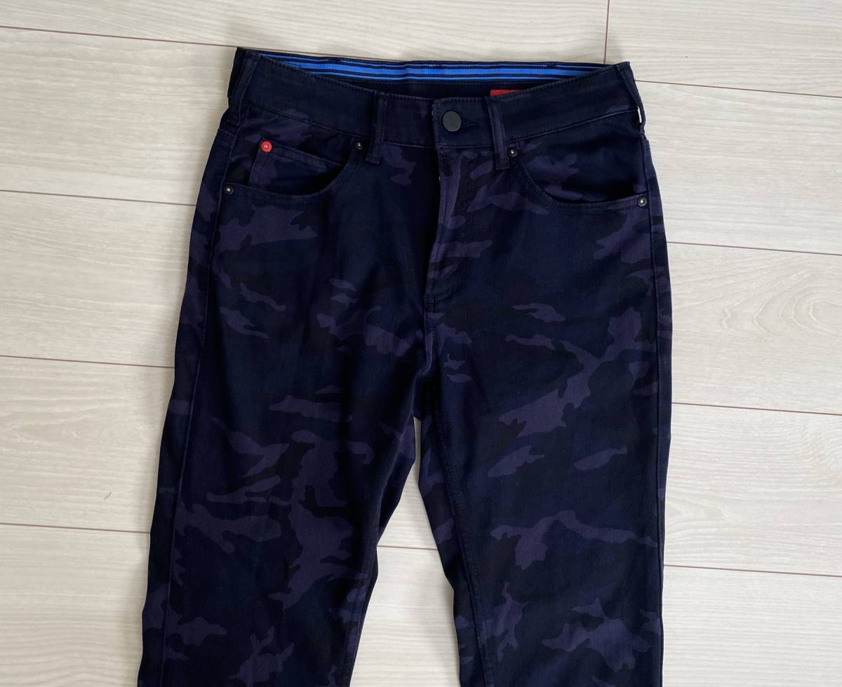 ★ネイビー Navy RUN DENIM テーパード ストレッチ ロングパンツ カモフラ 青迷彩 Sサイズ★_画像2