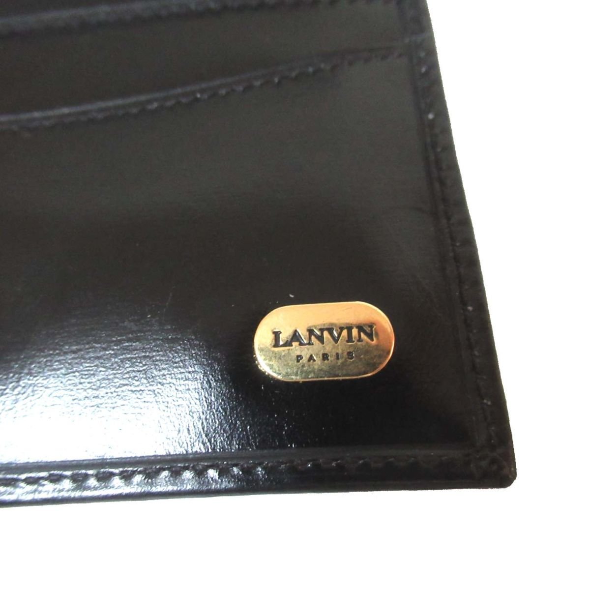 美品 LANVIN ランバン がま口 レザー コンパクトウォレット 財布 カード入れ 札入れ 小銭入れ ブラック×ゴールド金具 C0604_画像6